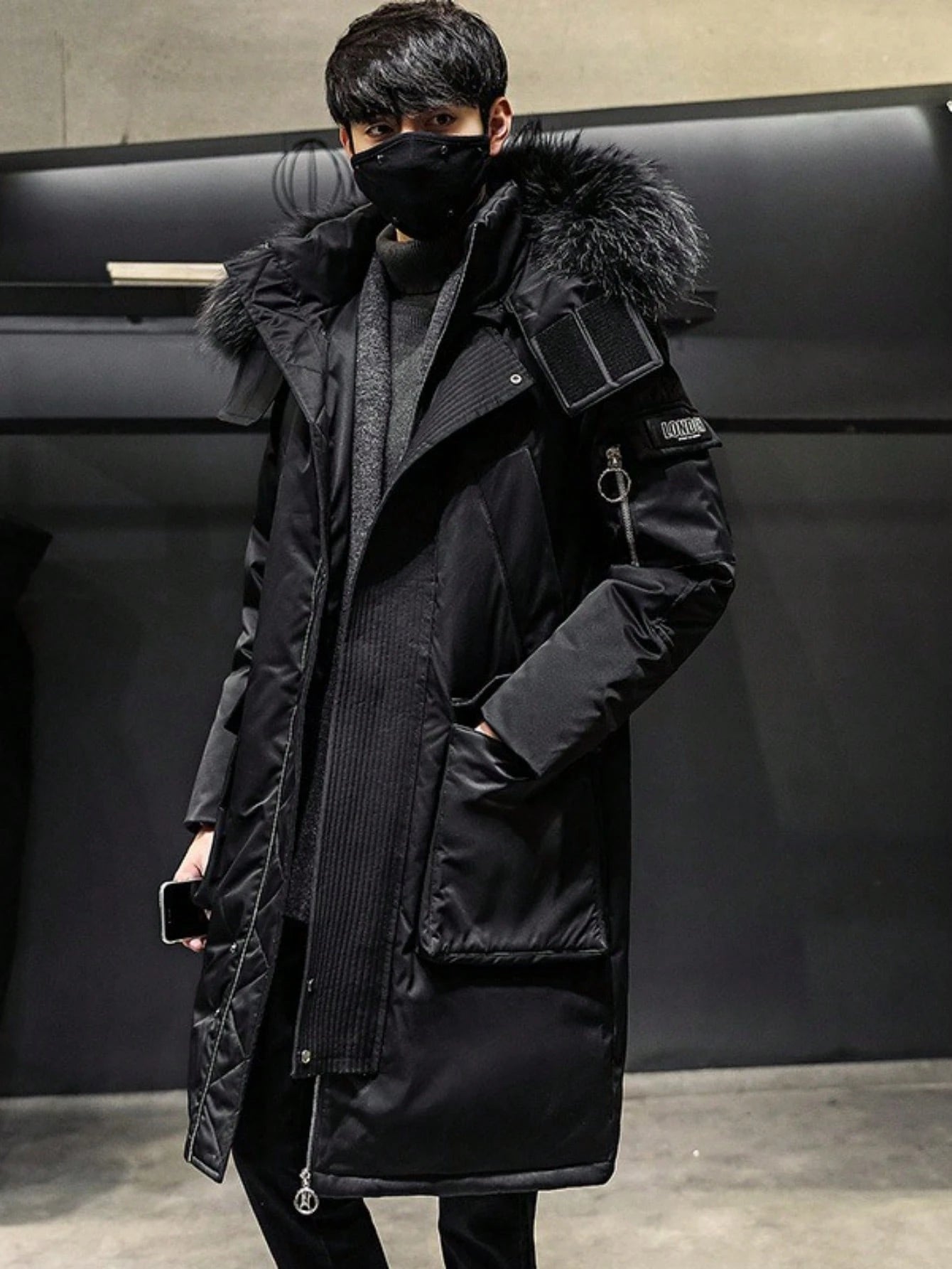 Autumn and Winter New Mid-Length down Jacket for Men Winter Large Fur Collar Workwear over the Knee plus Velvet Thickened Warm Cold-Proof Coat