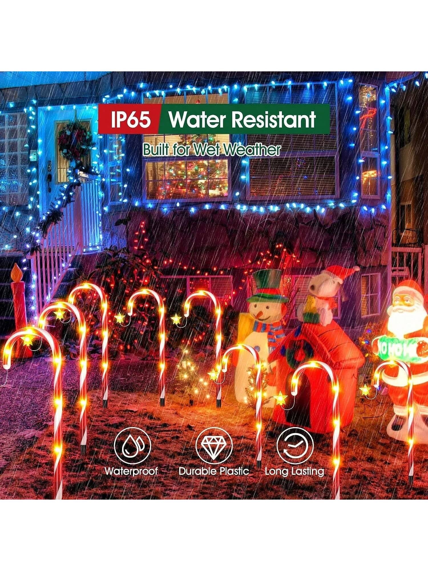 12Pcs Christmas Outdoor LED Solar Lights Cane Red Candy Path Garden up Decoration Solar Garden Lights Christmas Candy Cane Outdoor Pathway Patio Light Decor, Halloween, Halloween Decoration