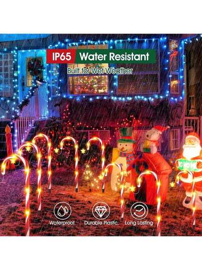 12Pcs Christmas Outdoor LED Solar Lights Cane Red Candy Path Garden up Decoration Solar Garden Lights Christmas Candy Cane Outdoor Pathway Patio Light Decor, Halloween, Halloween Decoration