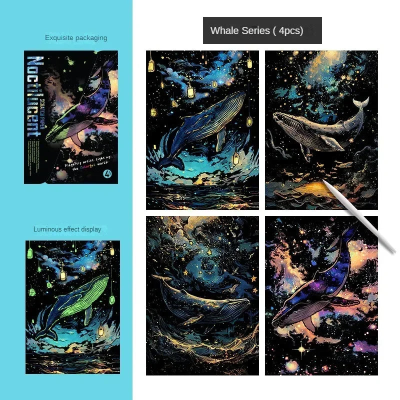 4Pcs/Set DIY Hand Drawn Luminous Painting Glow Scratch Painting Colorful Painting Creative Draw Pictures Educational Toys Gift