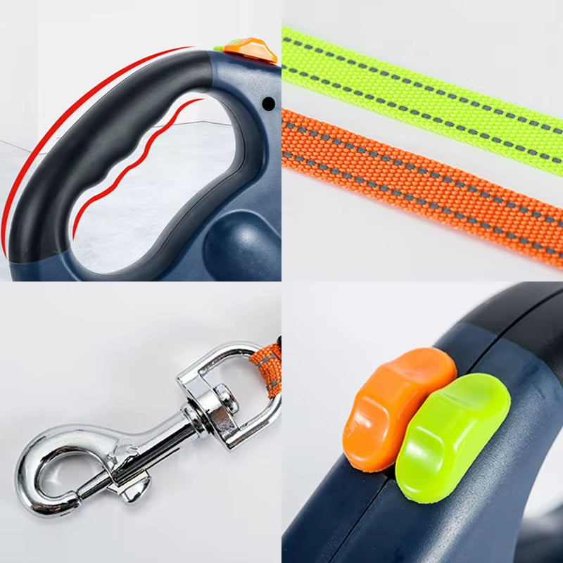 3In1 Double Head Automatic Retractable Dog Leash Flashlight Poop Bag Dispenser Reflective Pet Cat Extendable Puppy Traction Rope