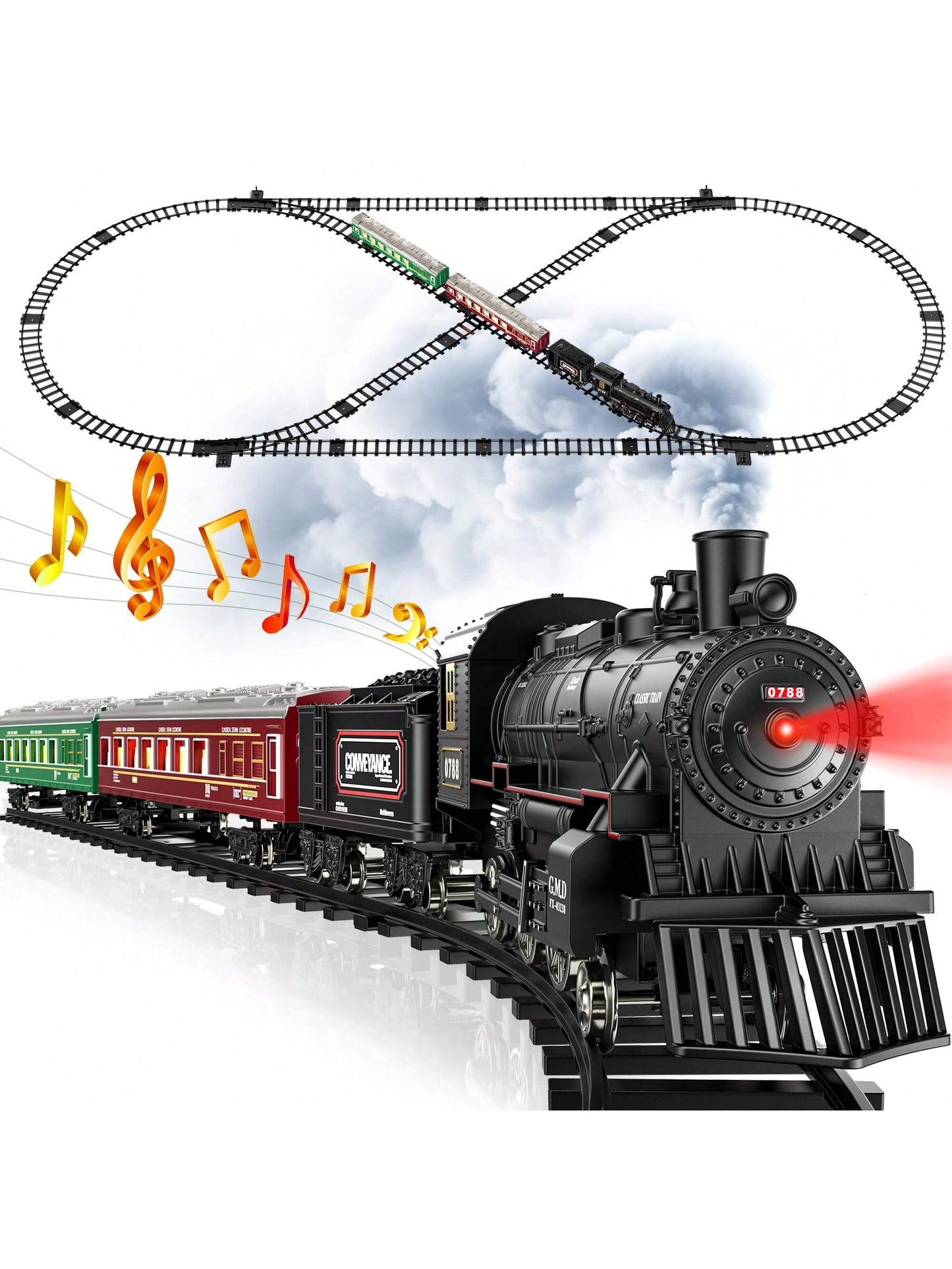 RC Electric Train Set for Kids, Remote Control Train Toys with Smoke Light and Sound, Luxury Track & Glowing Passenger Carriages, Train Sets Toys Gifts for 3 4 5 6 7 8+ Years Old