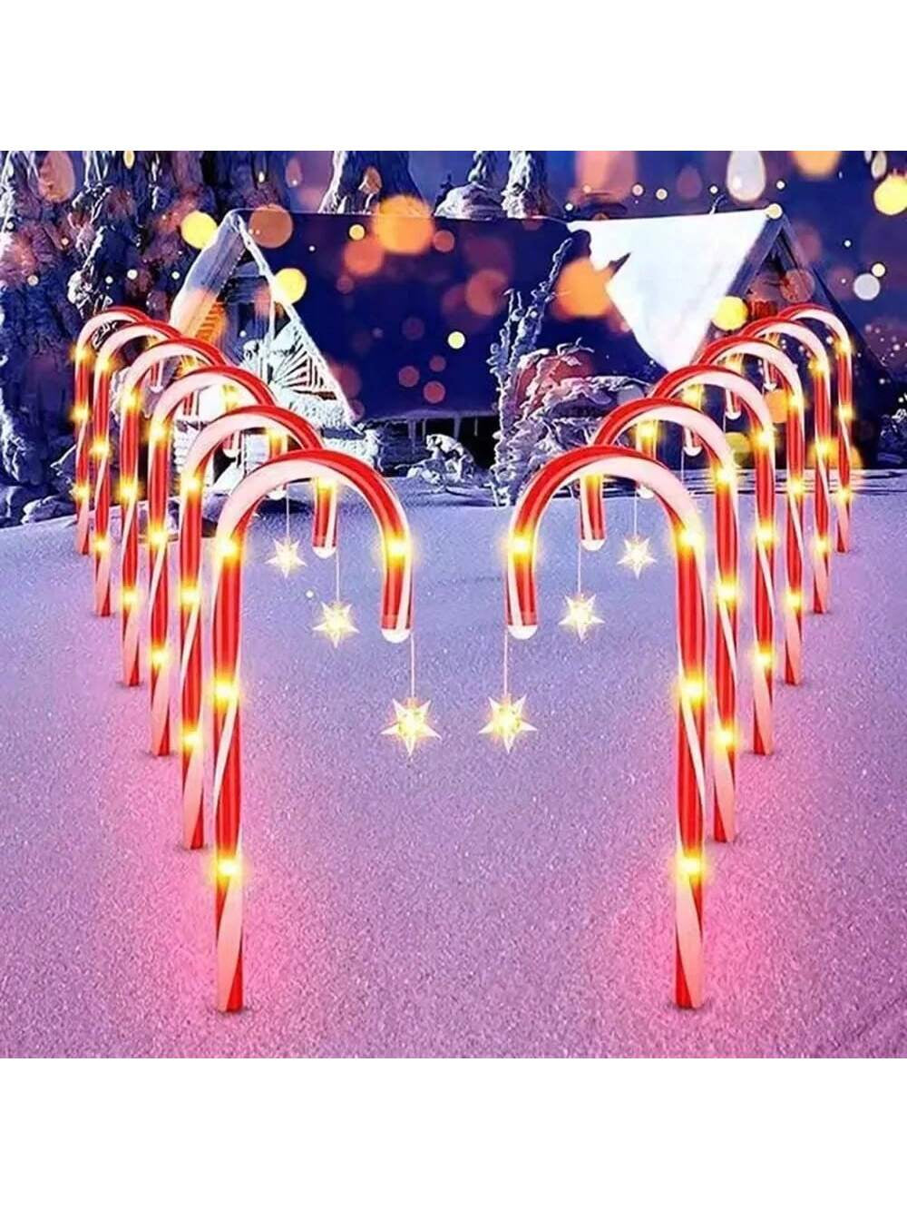 12Pcs Christmas Outdoor LED Solar Lights Cane Red Candy Path Garden up Decoration Solar Garden Lights Christmas Candy Cane Outdoor Pathway Patio Light Decor, Halloween, Halloween Decoration