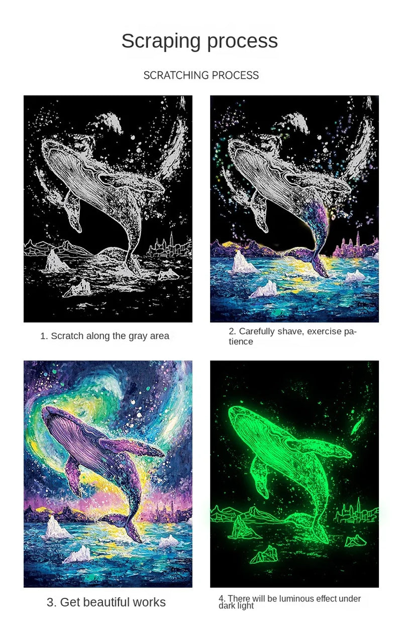 4Pcs/Set DIY Hand Drawn Luminous Painting Glow Scratch Painting Colorful Painting Creative Draw Pictures Educational Toys Gift
