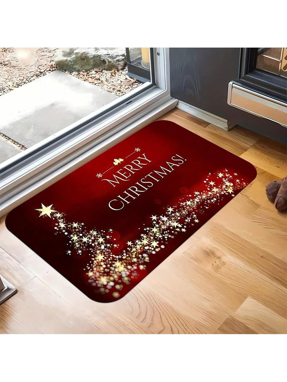 2D Flat Print Not 3D Doormat 1Pc Christmas Theme Welcome Doormat Area Mat, with Shiny Star Pattern, Suitable for Christmas, Easy to Clean,, Machine Washable- Suitable for Living Room, Bedroom, Kitchen, Office, Holiday H, 2D Flat