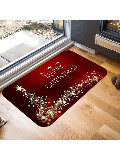 2D Flat Print Not 3D Doormat 1Pc Christmas Theme Welcome Doormat Area Mat, with Shiny Star Pattern, Suitable for Christmas, Easy to Clean,, Machine Washable- Suitable for Living Room, Bedroom, Kitchen, Office, Holiday H, 2D Flat
