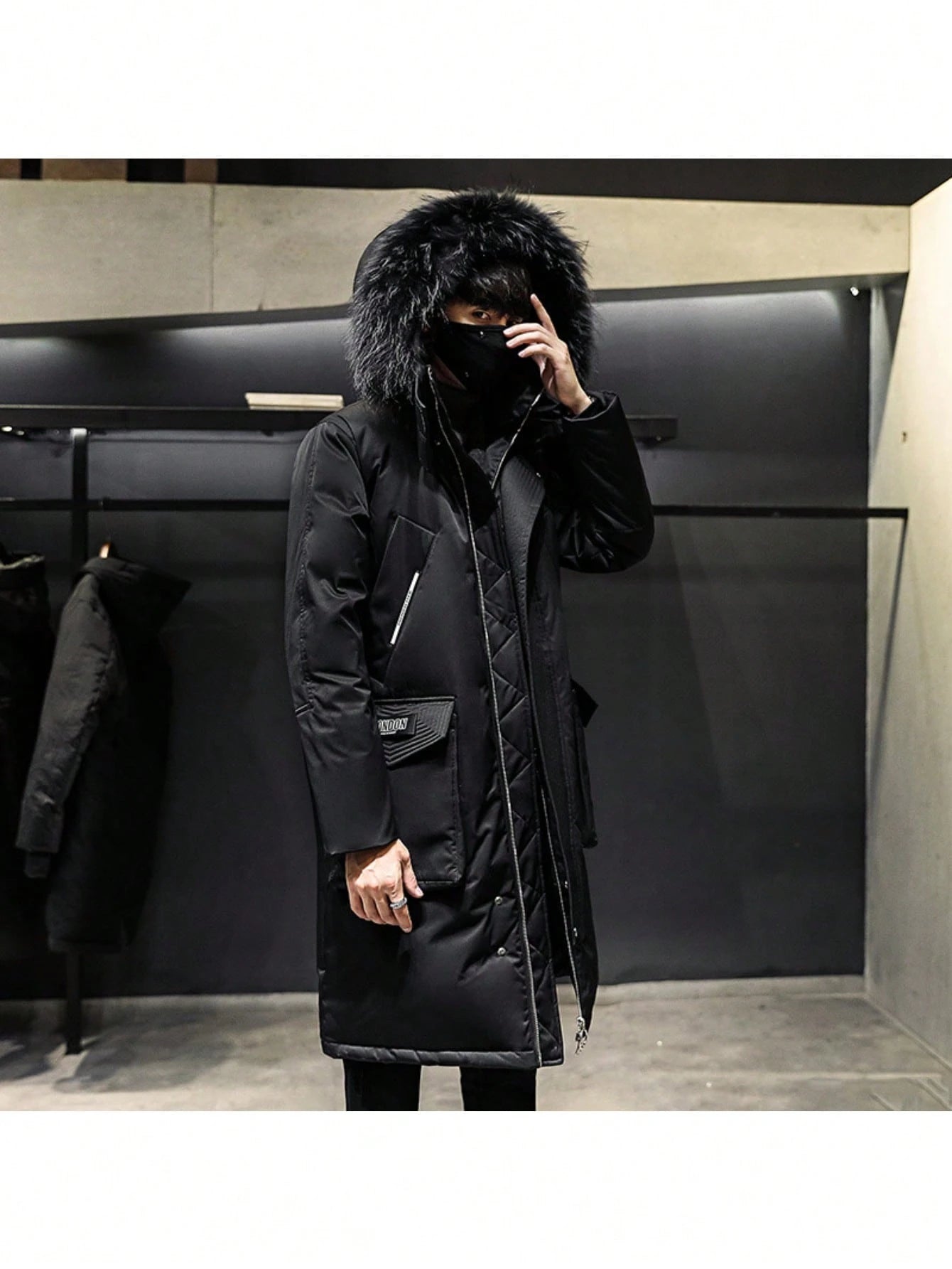 Autumn and Winter New Mid-Length down Jacket for Men Winter Large Fur Collar Workwear over the Knee plus Velvet Thickened Warm Cold-Proof Coat