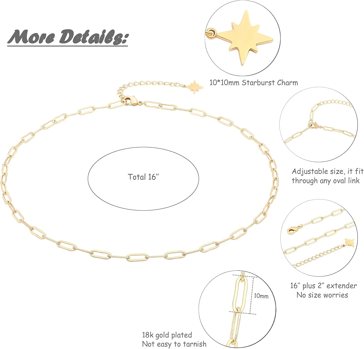 18K Gold Paperclip Chain Choker Satellite Chain Biwa Pearl Pendant Necklace Dainty Jewelry for Women