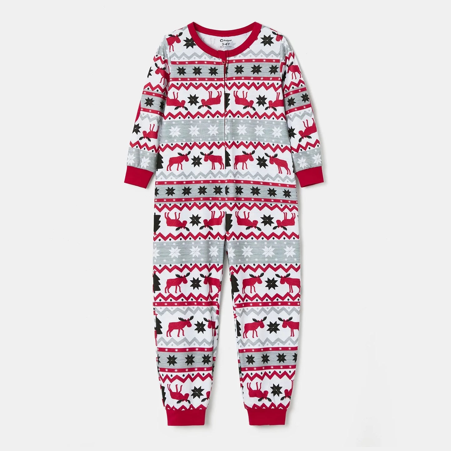 Christmas Pajamas Allover Print One-Piece Pjs for Kids Girls Boys Family Matching Outfits with Hat, Red, 2 Years
