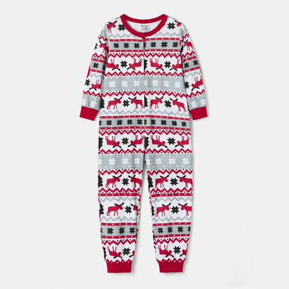 Christmas Pajamas Allover Print One-Piece Pjs for Kids Girls Boys Family Matching Outfits with Hat, Red, 2 Years