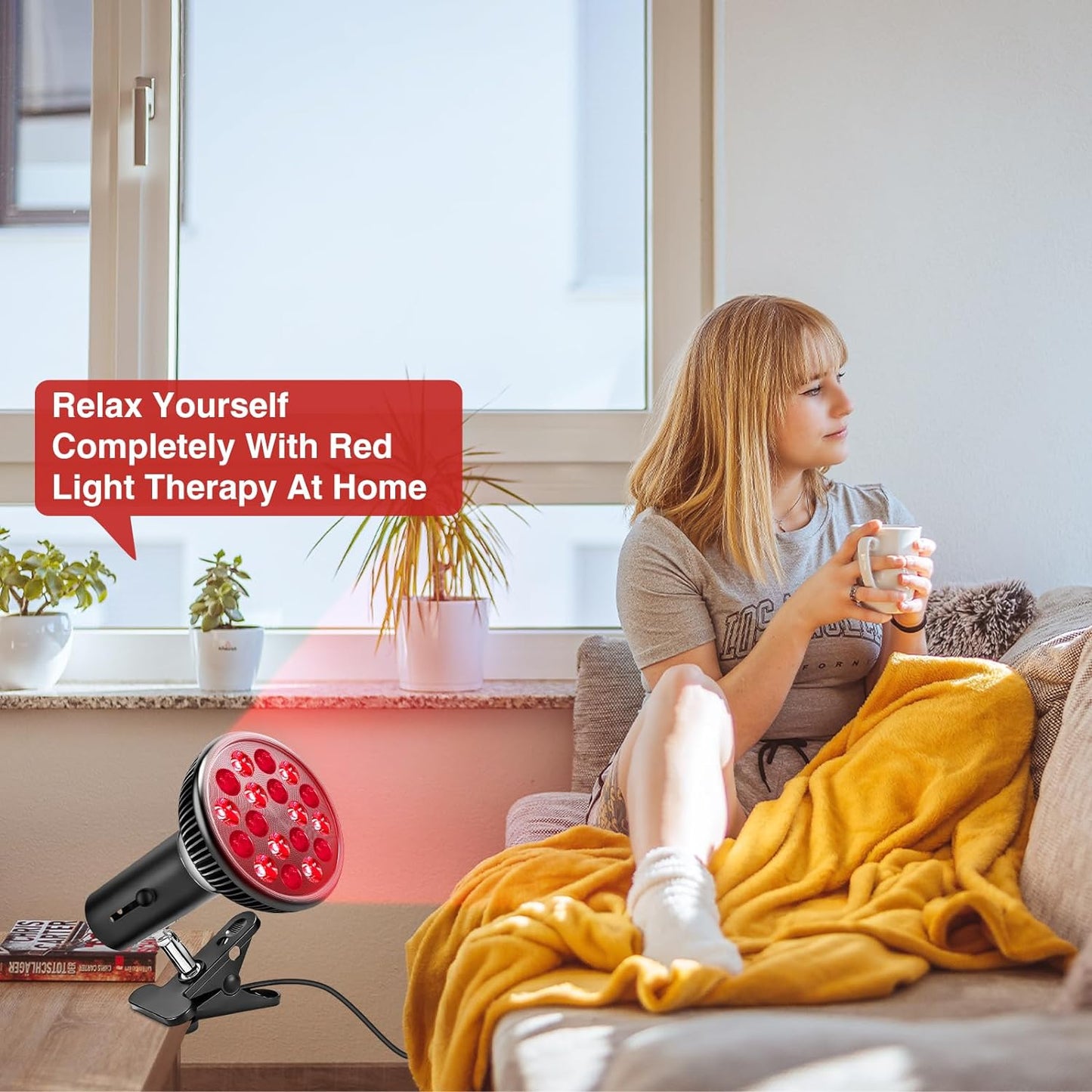 Red Light Therapy with Clip, Infrared Light Therapy Lamp for Body and Face Use, 660Nm Red and 850Nm near Infrared Red Light Therapy Lamp with Adjustable Socket