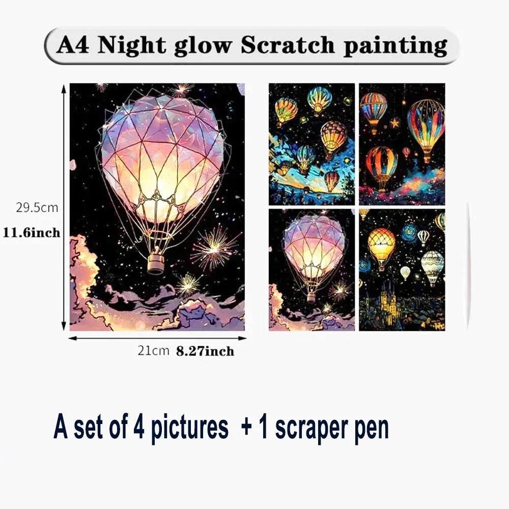 4Pcs/Set DIY Hand Drawn Luminous Painting Glow Scratch Painting Colorful Painting Creative Draw Pictures Educational Toys Gift