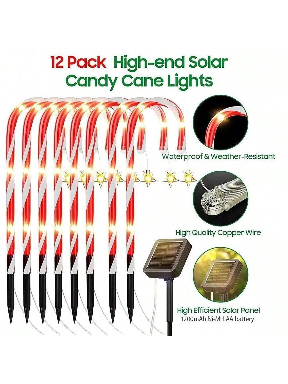 12Pcs Christmas Outdoor LED Solar Lights Cane Red Candy Path Garden up Decoration Solar Garden Lights Christmas Candy Cane Outdoor Pathway Patio Light Decor, Halloween, Halloween Decoration