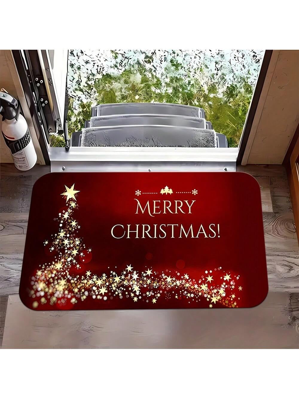 2D Flat Print Not 3D Doormat 1Pc Christmas Theme Welcome Doormat Area Mat, with Shiny Star Pattern, Suitable for Christmas, Easy to Clean,, Machine Washable- Suitable for Living Room, Bedroom, Kitchen, Office, Holiday H, 2D Flat