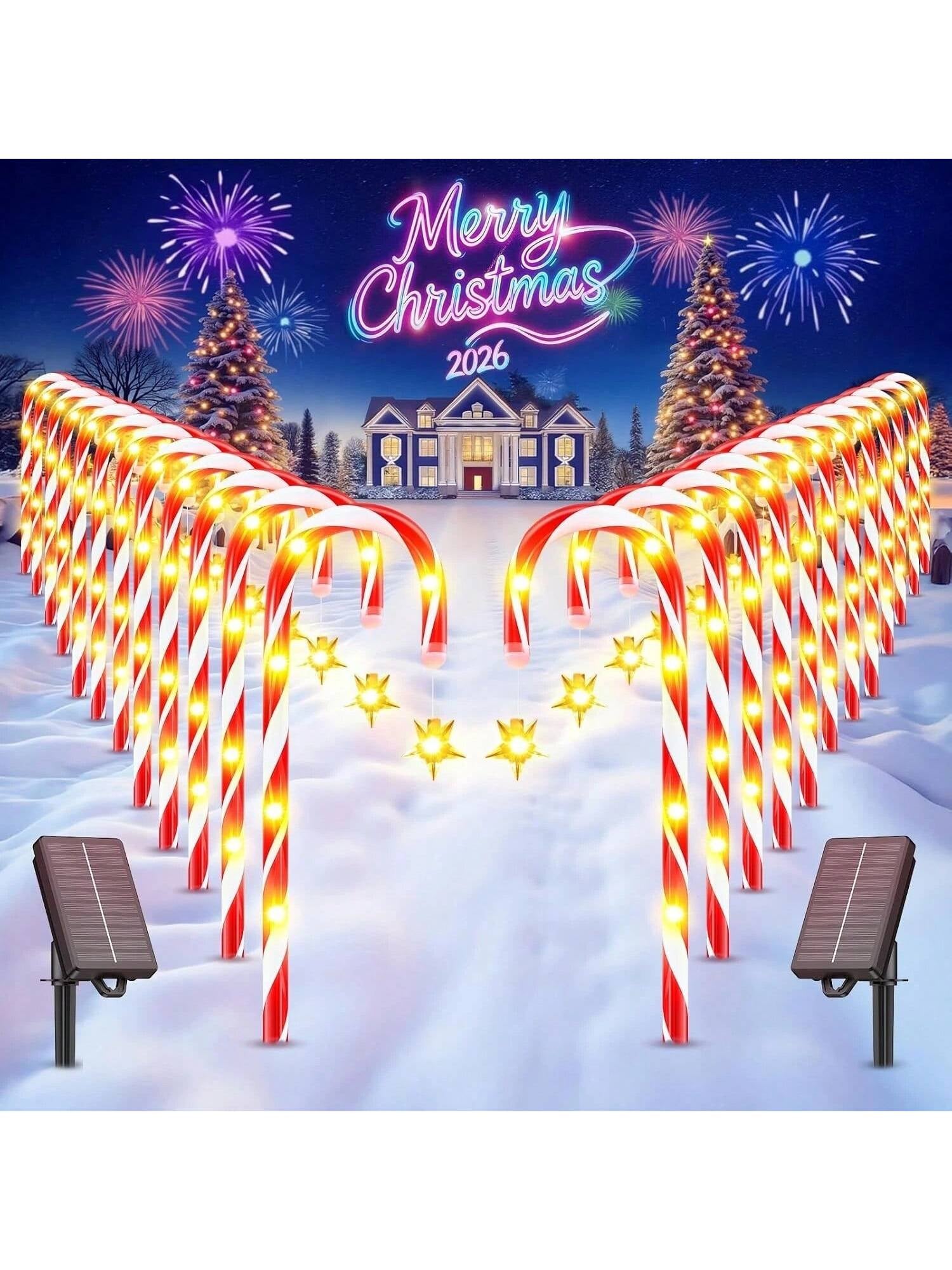 12Pcs Christmas Outdoor LED Solar Lights Cane Red Candy Path Garden up Decoration Solar Garden Lights Christmas Candy Cane Outdoor Pathway Patio Light Decor, Halloween, Halloween Decoration