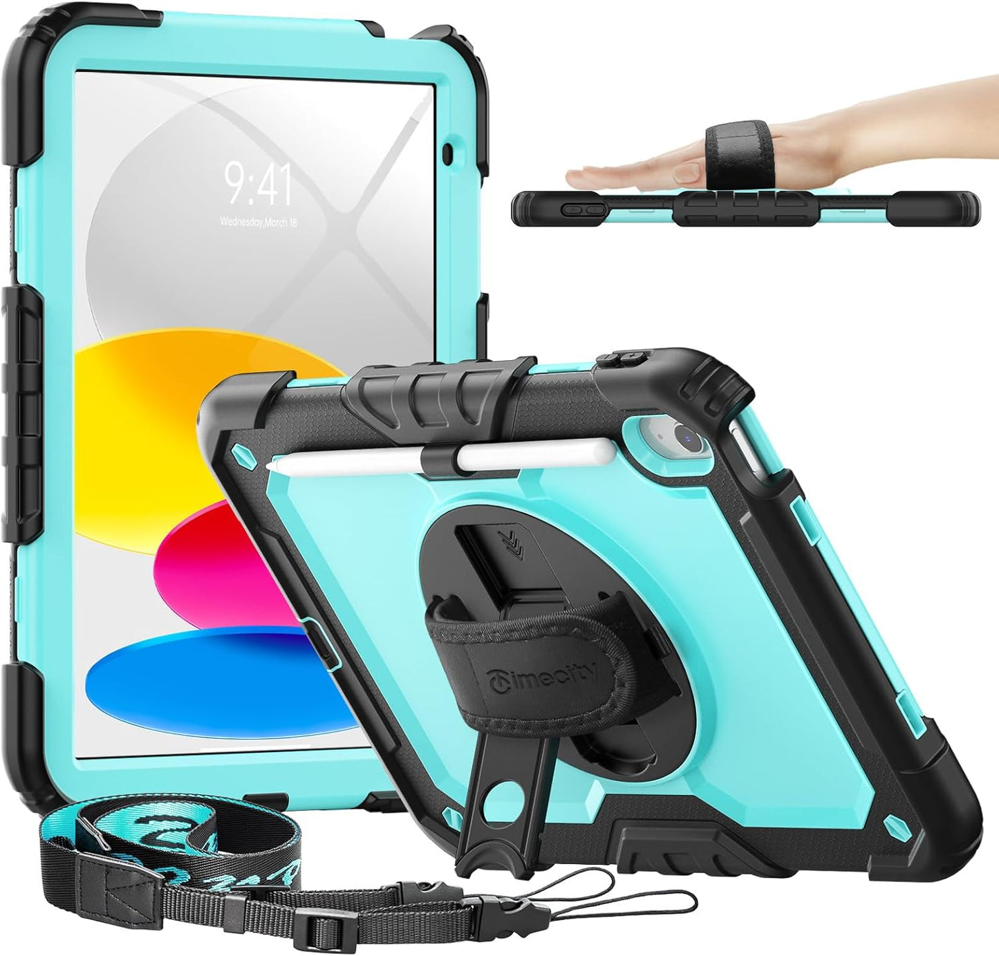 for Ipad (A16) 11Th/ 10Th Generation Case 11''/ 10.9 Inch (2025/2022) - Heavy Duty Protective Cover with Screen Protector, Stand, Shoulder Strap & Pencil Holder | Kids-Friendly - Light Blue