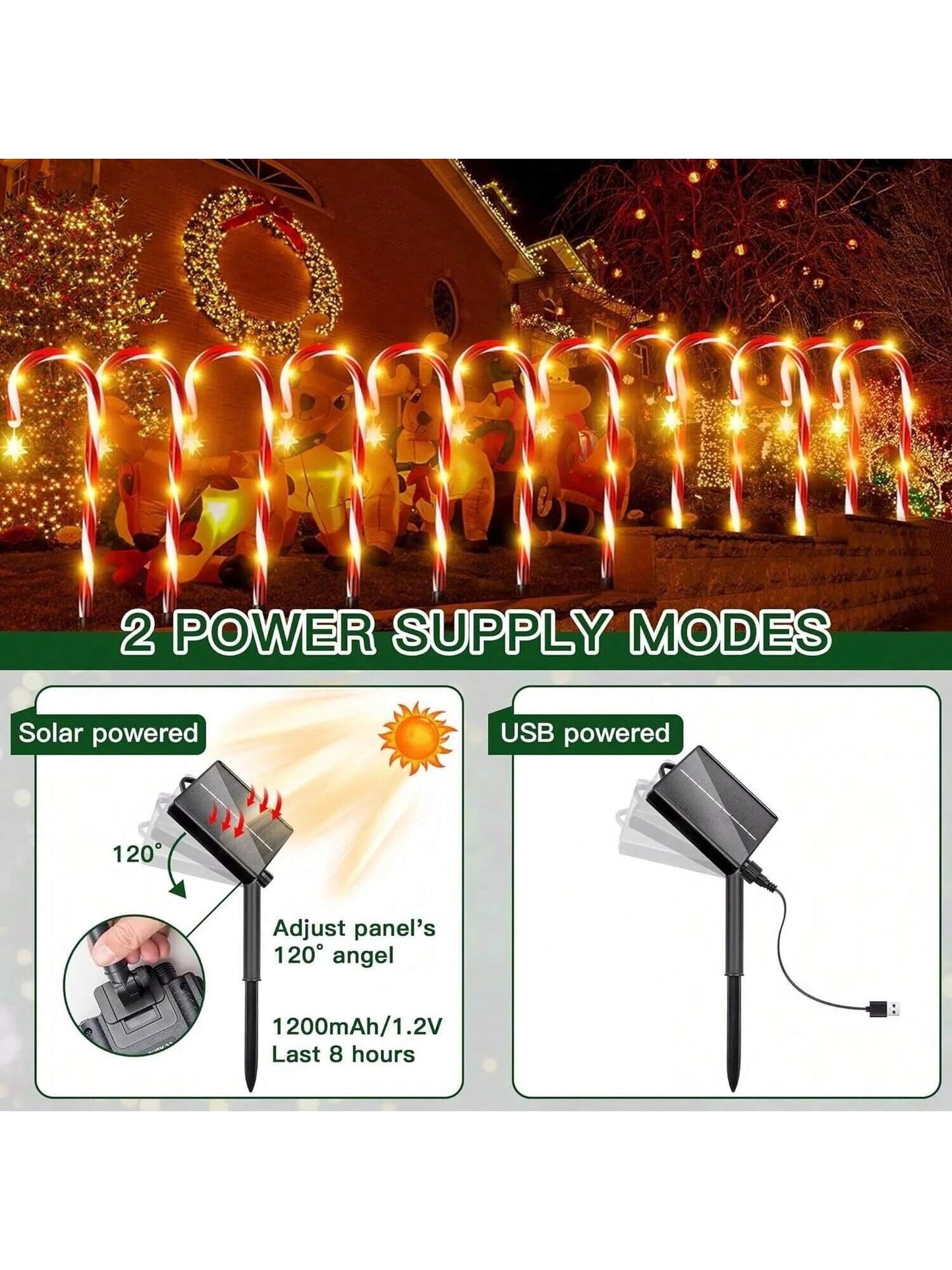 12Pcs Christmas Outdoor LED Solar Lights Cane Red Candy Path Garden up Decoration Solar Garden Lights Christmas Candy Cane Outdoor Pathway Patio Light Decor, Halloween, Halloween Decoration