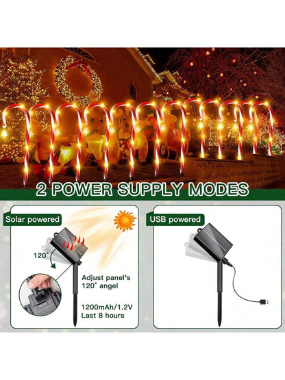 12Pcs Christmas Outdoor LED Solar Lights Cane Red Candy Path Garden up Decoration Solar Garden Lights Christmas Candy Cane Outdoor Pathway Patio Light Decor, Halloween, Halloween Decoration