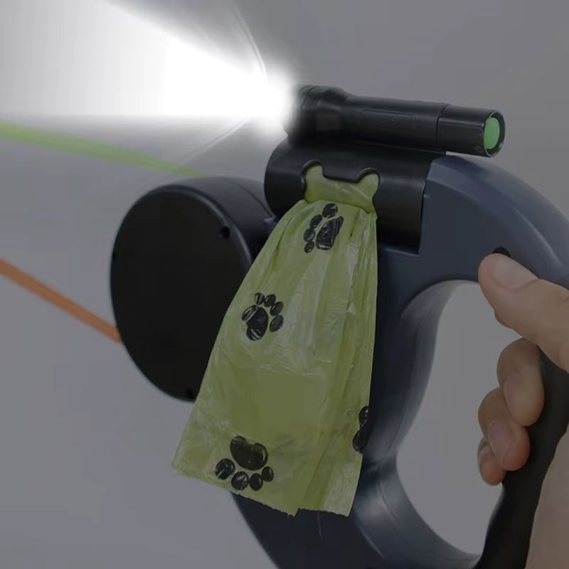 3In1 Double Head Automatic Retractable Dog Leash Flashlight Poop Bag Dispenser Reflective Pet Cat Extendable Puppy Traction Rope
