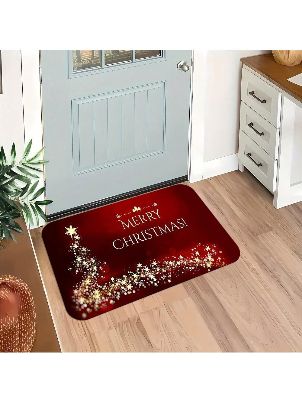 2D Flat Print Not 3D Doormat 1Pc Christmas Theme Welcome Doormat Area Mat, with Shiny Star Pattern, Suitable for Christmas, Easy to Clean,, Machine Washable- Suitable for Living Room, Bedroom, Kitchen, Office, Holiday H, 2D Flat