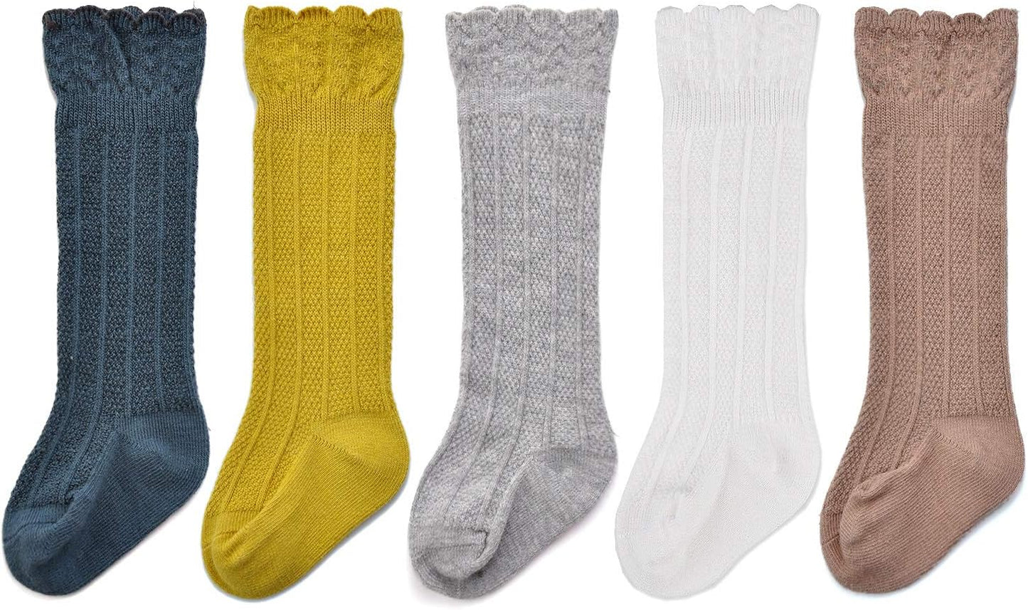 Baby Girls Boys Uniform Knee High Socks Tube Ruffled Stockings Infants and Toddlers (Pack of 3/5)