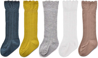 Baby Girls Boys Uniform Knee High Socks Tube Ruffled Stockings Infants and Toddlers (Pack of 3/5)