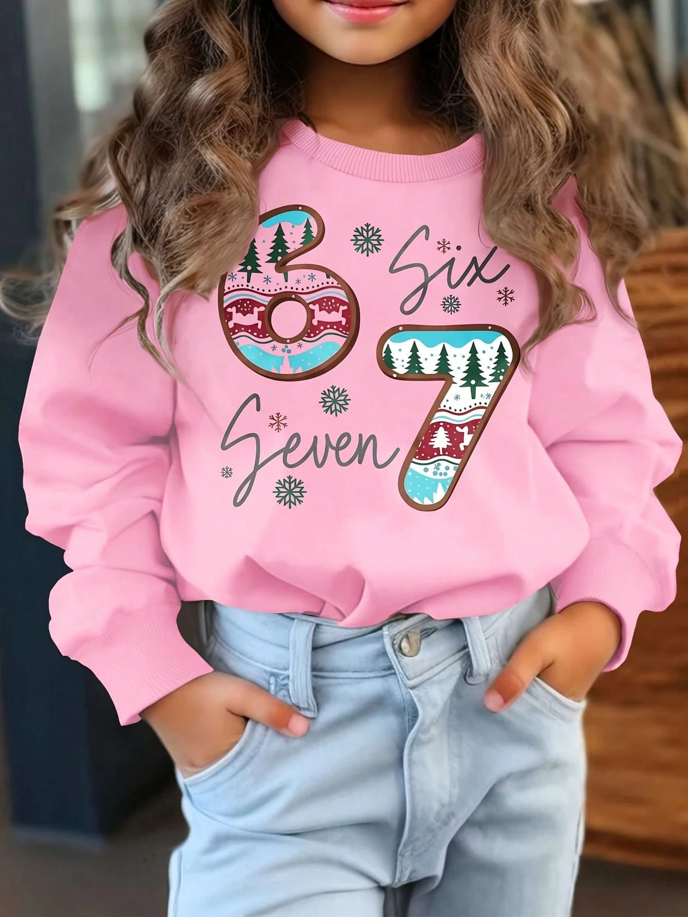 Young Boys Hoodie & Sweatshirt Girls Long Sleeve Shirts Girls & Boys 67 Number & Pink Stars Graphic Sweatshirt - Soft Stretchy round Neck Long Sleeve Pullover, Warm Fall Winter Casual Sweater for 6-7 Years, Everyday & Birthday Outfits (Comfortable Kids Clothing) Young Girls Sweatshirts Boys Sweater Hoodie & Sweatshirt Tween Girls Clothing Kids Boys Clothing