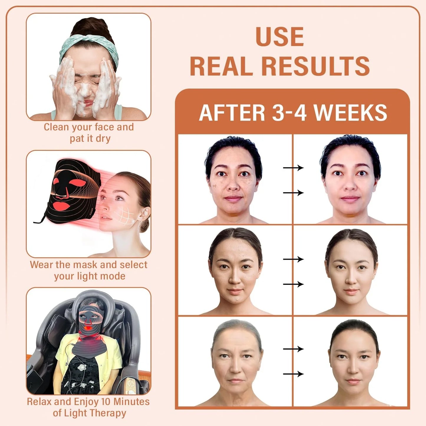 LED Face Mask Light Therapy, Red Light Therapy for Face, 7-1 Colors LED Facial Skin Care Mask, 175 High-Density Light Beads, Black