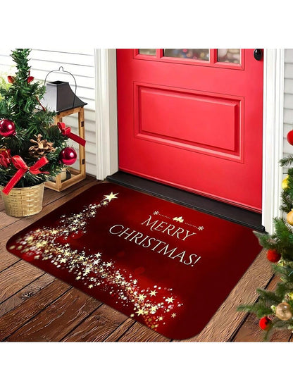 2D Flat Print Not 3D Doormat 1Pc Christmas Theme Welcome Doormat Area Mat, with Shiny Star Pattern, Suitable for Christmas, Easy to Clean,, Machine Washable- Suitable for Living Room, Bedroom, Kitchen, Office, Holiday H, 2D Flat