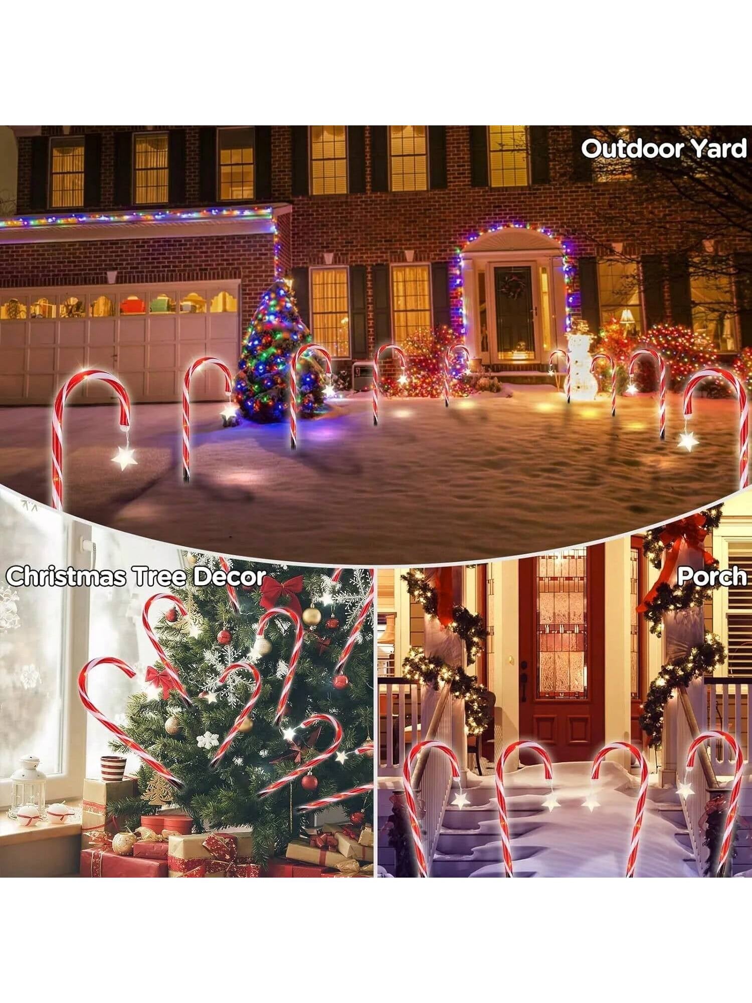 12Pcs Christmas Outdoor LED Solar Lights Cane Red Candy Path Garden up Decoration Solar Garden Lights Christmas Candy Cane Outdoor Pathway Patio Light Decor, Halloween, Halloween Decoration