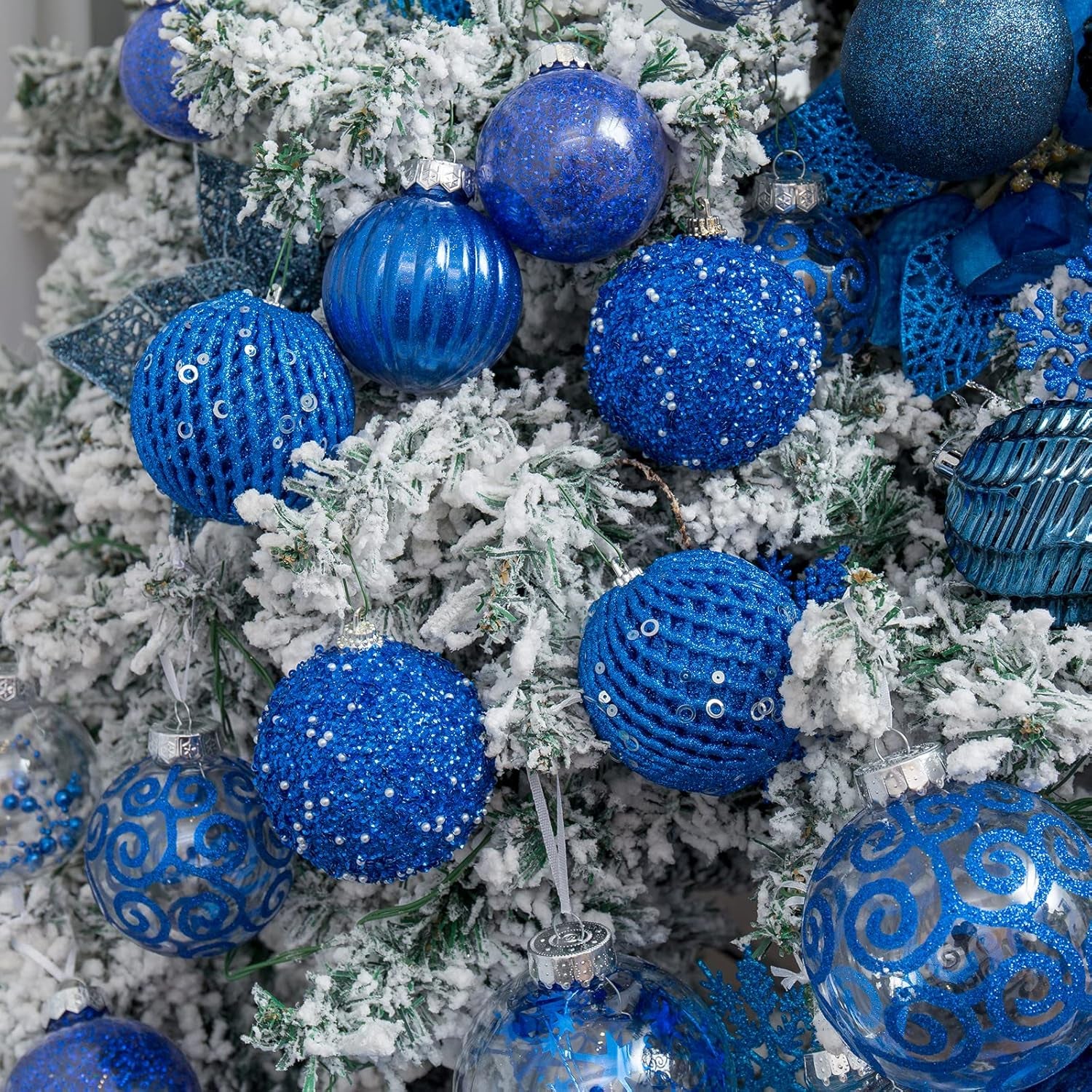 3.15" Christmas Ball Ornaments Glitter Shatterproof Christmas Tree Ornaments Sequin Xmas Hanging Balls Decorations for Wedding Party Holiday(Sapphire, 12Pc-8Cm)