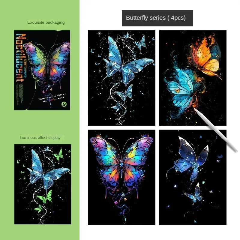 4Pcs/Set DIY Hand Drawn Luminous Painting Glow Scratch Painting Colorful Painting Creative Draw Pictures Educational Toys Gift