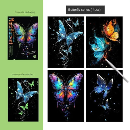 4Pcs/Set DIY Hand Drawn Luminous Painting Glow Scratch Painting Colorful Painting Creative Draw Pictures Educational Toys Gift
