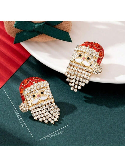 1 Pair of Santa Claus Earrings - Sparkling Water Diamond Cartoon Santa Claus with Red Gold Accents, a Festive Party Ladies' Jewelry Gift, Suitable for All Year Round, Christmas Tree Earrings, Seasonal Accessories, Exquisite Craftsmanship