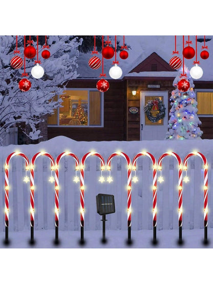 12Pcs Christmas Outdoor LED Solar Lights Cane Red Candy Path Garden up Decoration Solar Garden Lights Christmas Candy Cane Outdoor Pathway Patio Light Decor, Halloween, Halloween Decoration