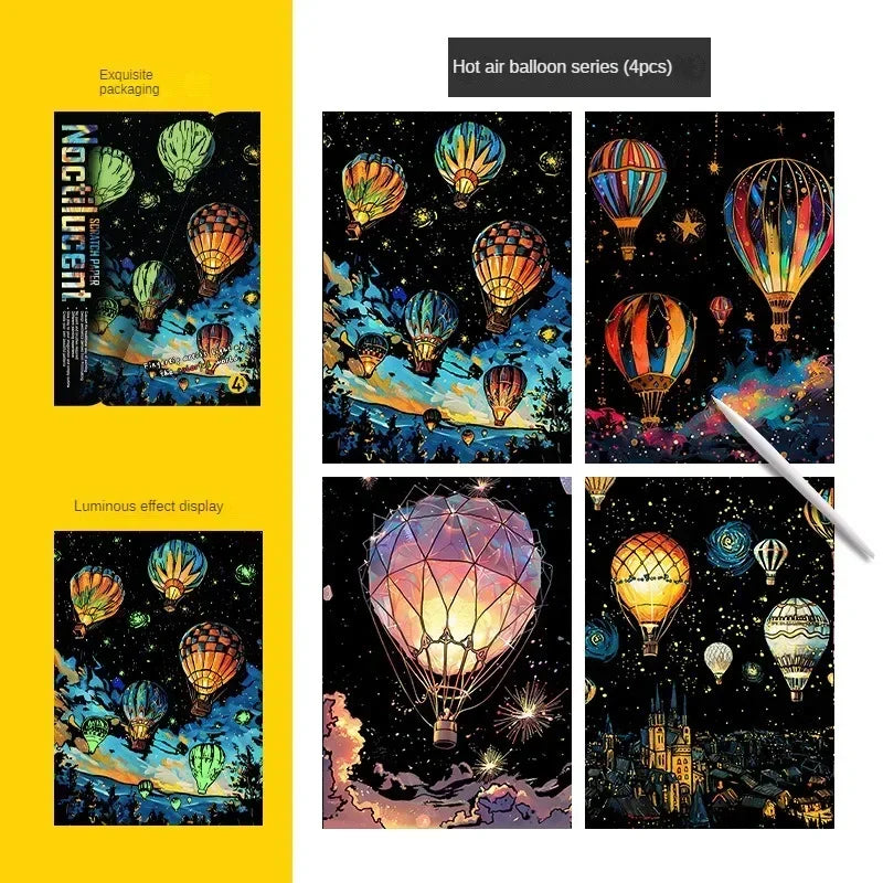 4Pcs/Set DIY Hand Drawn Luminous Painting Glow Scratch Painting Colorful Painting Creative Draw Pictures Educational Toys Gift