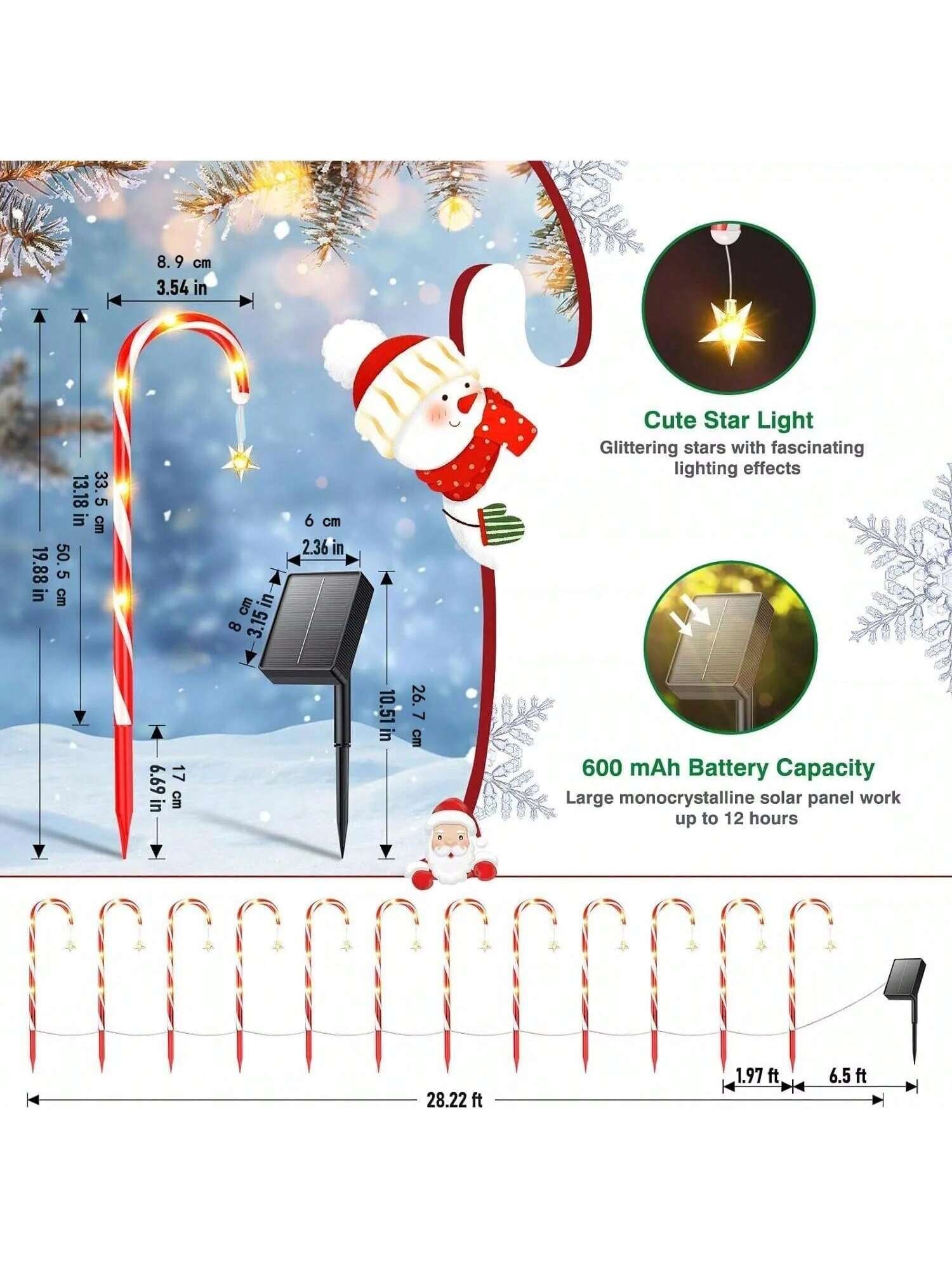 12Pcs Christmas Outdoor LED Solar Lights Cane Red Candy Path Garden up Decoration Solar Garden Lights Christmas Candy Cane Outdoor Pathway Patio Light Decor, Halloween, Halloween Decoration