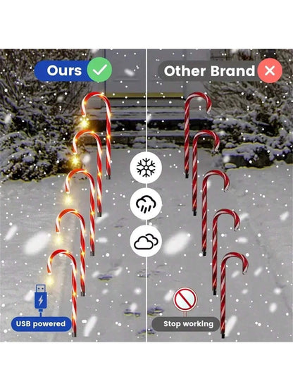 12Pcs Christmas Outdoor LED Solar Lights Cane Red Candy Path Garden up Decoration Solar Garden Lights Christmas Candy Cane Outdoor Pathway Patio Light Decor, Halloween, Halloween Decoration