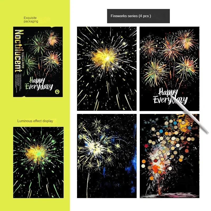 4Pcs/Set DIY Hand Drawn Luminous Painting Glow Scratch Painting Colorful Painting Creative Draw Pictures Educational Toys Gift