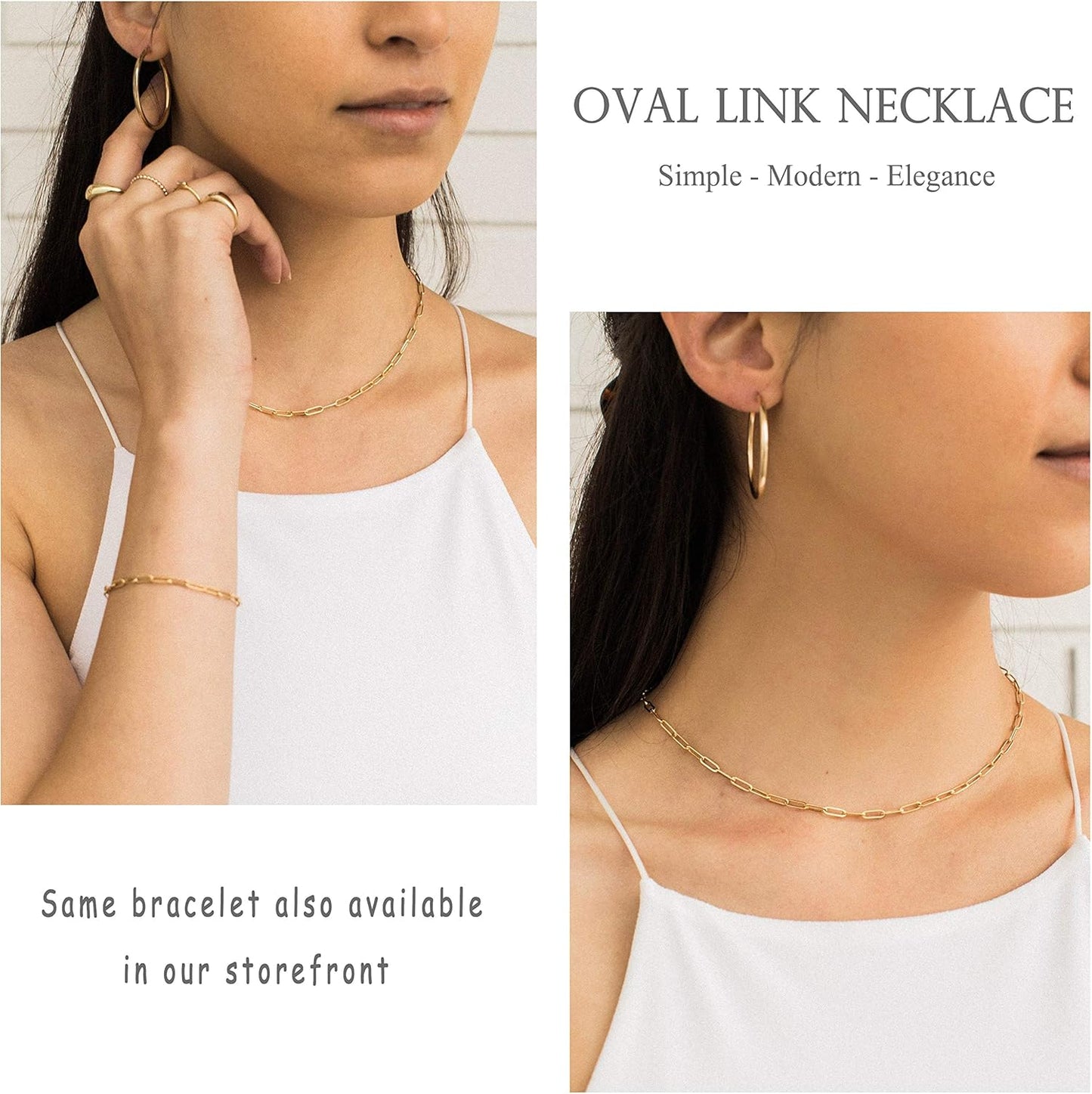 18K Gold Paperclip Chain Choker Satellite Chain Biwa Pearl Pendant Necklace Dainty Jewelry for Women