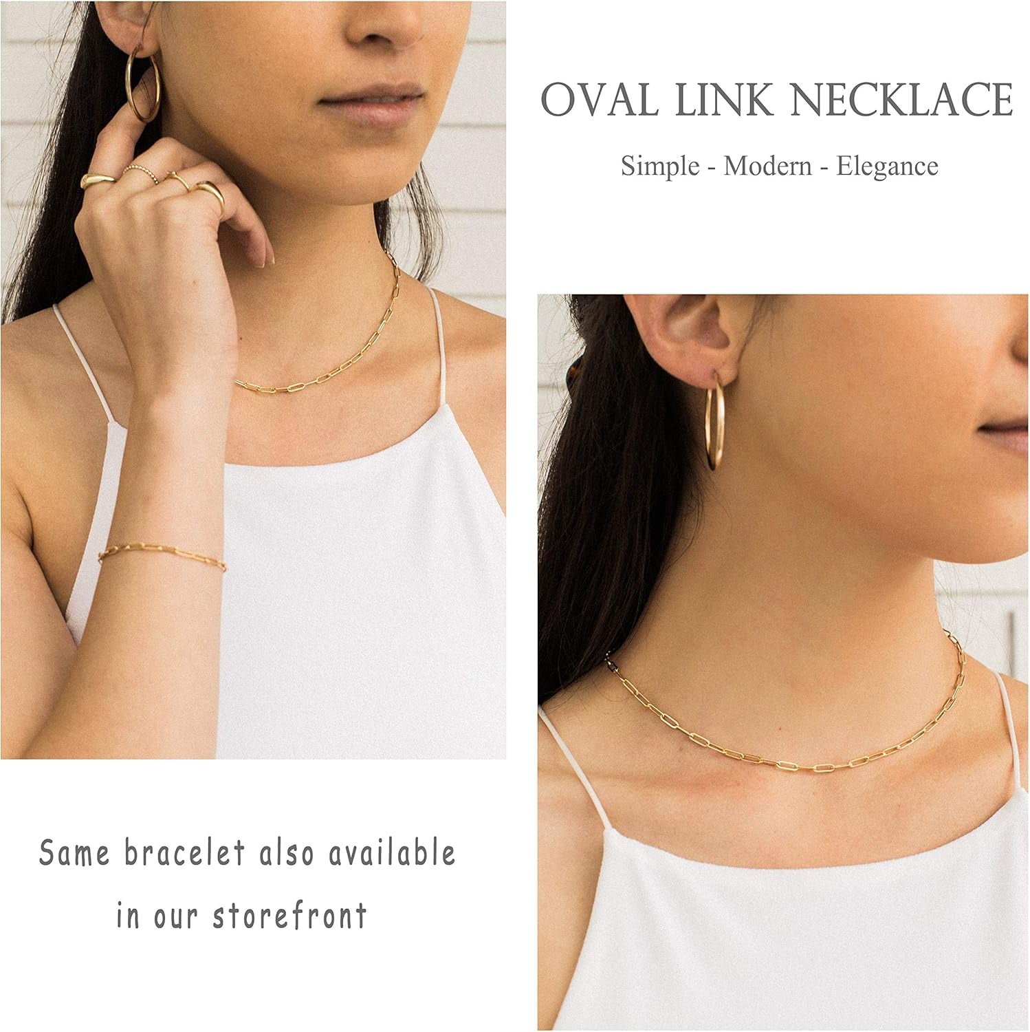 18K Gold Paperclip Chain Choker Satellite Chain Biwa Pearl Pendant Necklace Dainty Jewelry for Women
