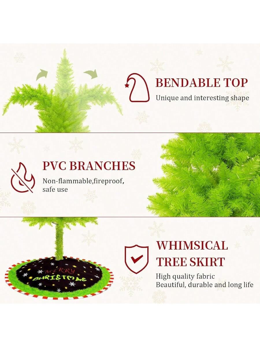 6FT Grinchs Christmas Tree with Flexible Branches - Whimsical Design Perfect for Yard Includes Sturdy Stand for Outdoor and Indoor Use