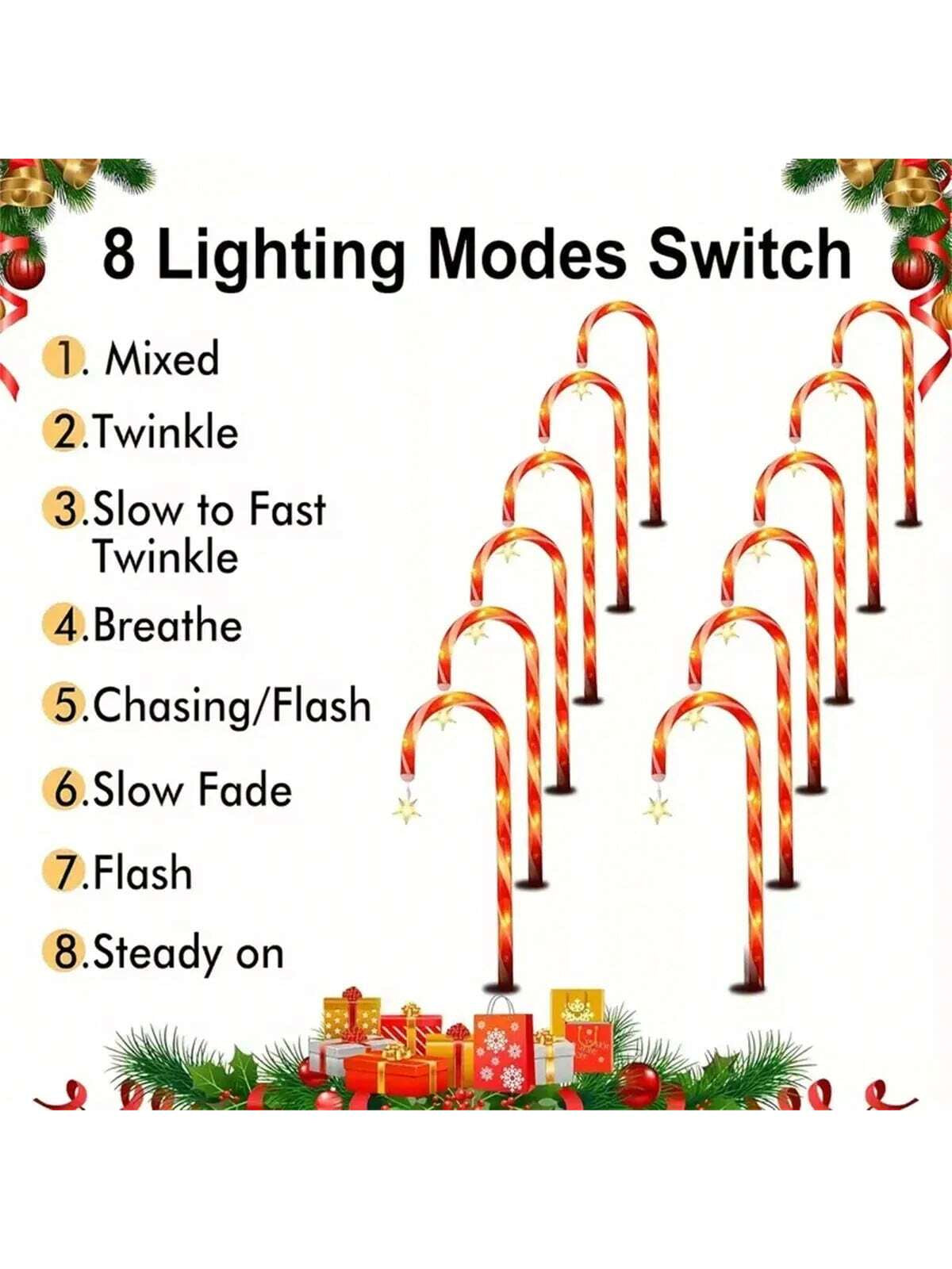 12Pcs Christmas Outdoor LED Solar Lights Cane Red Candy Path Garden up Decoration Solar Garden Lights Christmas Candy Cane Outdoor Pathway Patio Light Decor, Halloween, Halloween Decoration