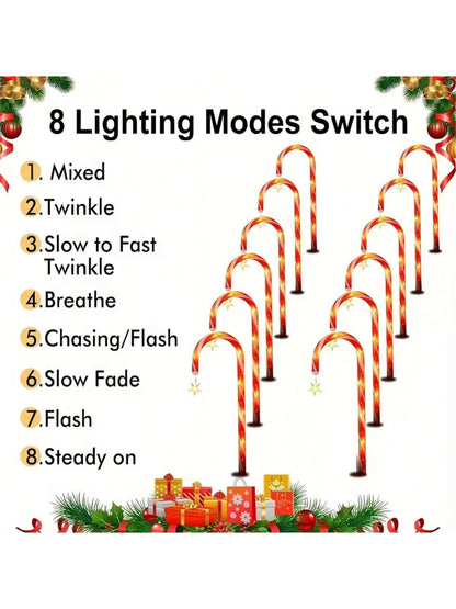 12Pcs Christmas Outdoor LED Solar Lights Cane Red Candy Path Garden up Decoration Solar Garden Lights Christmas Candy Cane Outdoor Pathway Patio Light Decor, Halloween, Halloween Decoration
