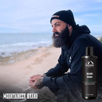 Beard Wash for Men | 100% Natural Beard Shampoo | Thick Cleaning Softening Lather for Hair and Skin | Hydrate and Detangle | Grooming Treatment | WV Timber Scent 8Oz