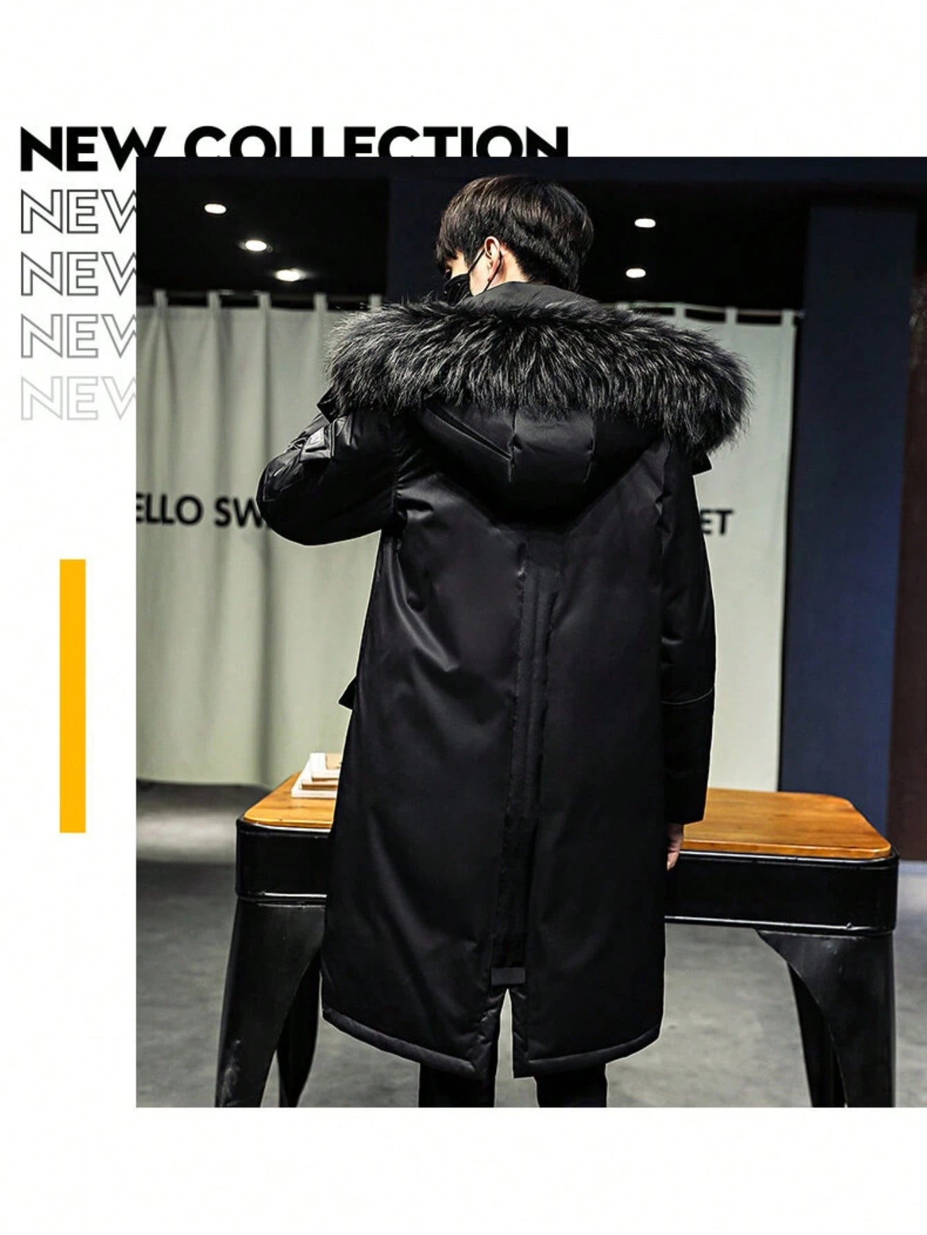 Autumn and Winter New Mid-Length down Jacket for Men Winter Large Fur Collar Workwear over the Knee plus Velvet Thickened Warm Cold-Proof Coat